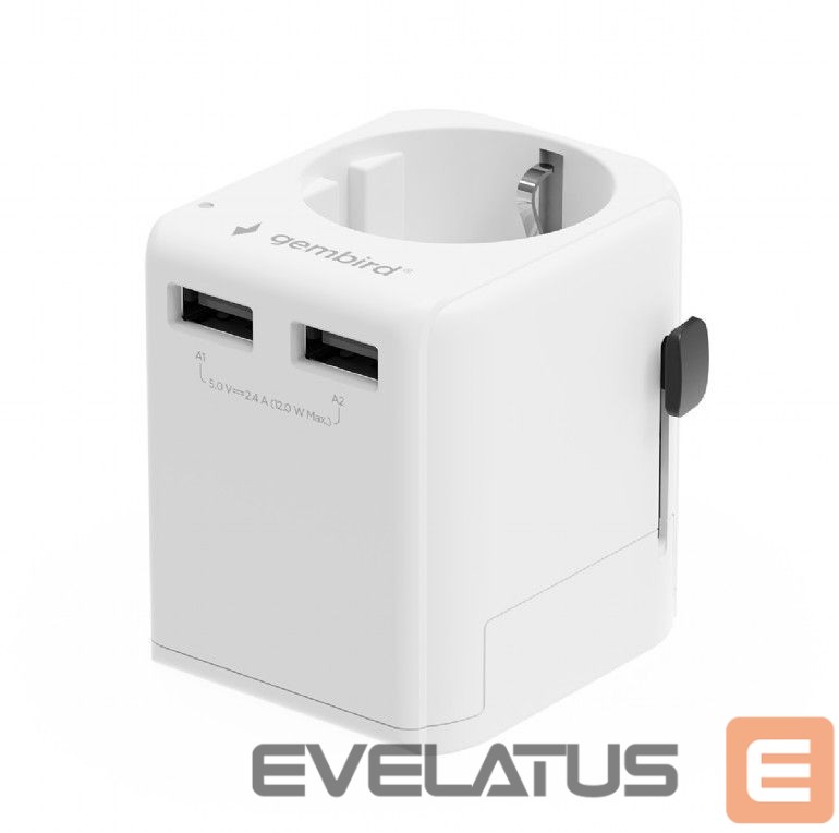 Adapter Gembird TPA-EU2A12-01-W EU to Universal travel power adapter, 12W, white |