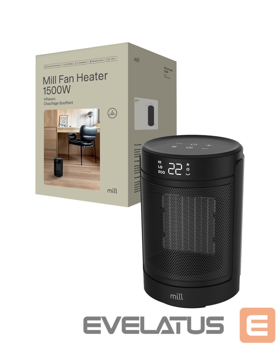Radiator Mill FH1500BLACK | Ceramic fan heater | 1500 W | Suitable for rooms up to 22 m² | Black