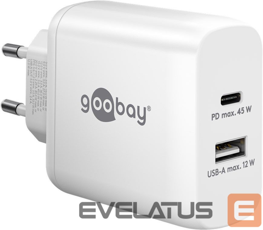 Controller Goobay 65412 USB-C PD Dual Fast Charger (45 W), White