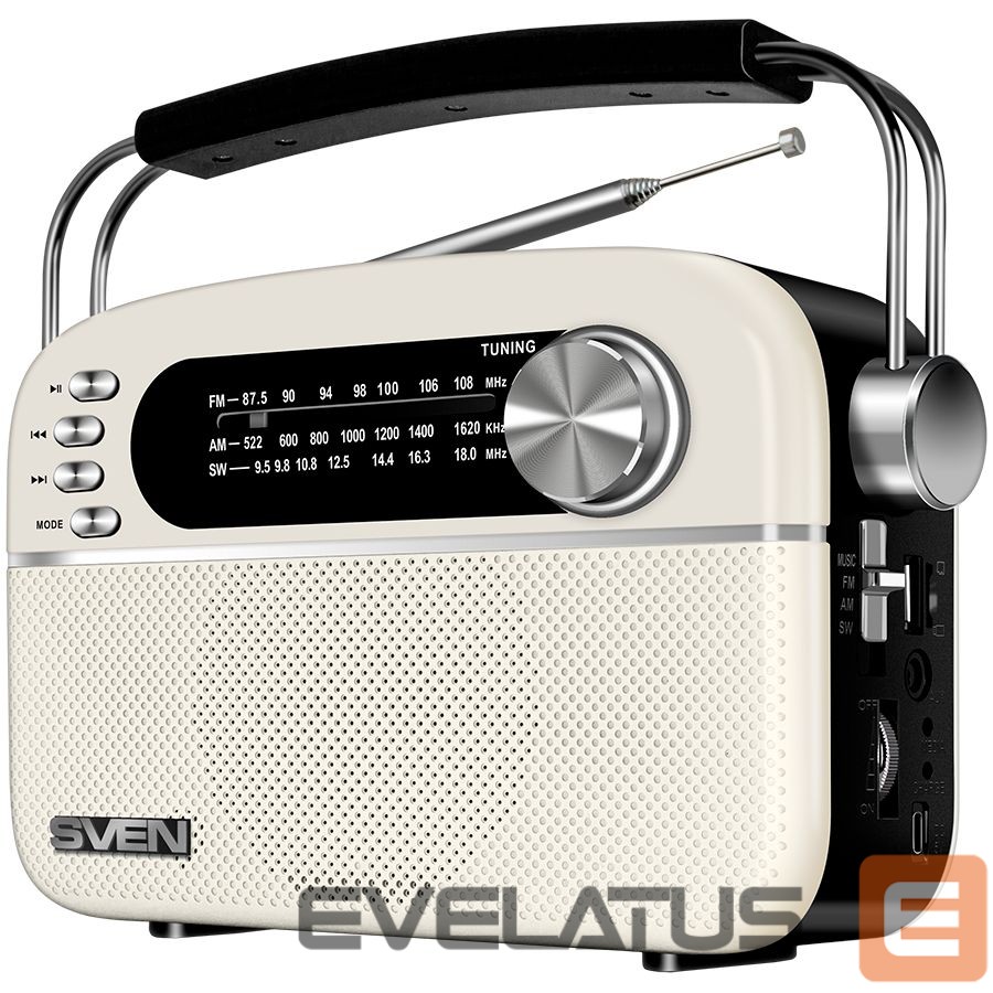Wired speakers Sven Speaker SVEN SRP-505, white (3W, Bluetooth, FM/AM/SW, USB, microSD, AUX, battery)