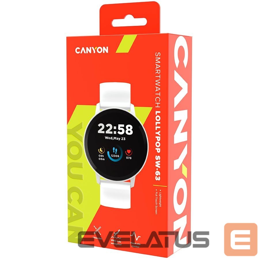 Smart watches Canyon CANYON Lollypop SW-63, Smart watch, 1.3inches IPS full touch screen, Round watch, IP68 waterproof, multi-sport mode, BT5.0, compatibility with iOS and android, Silver white, Host: 25.2*42.5*10.7mm, Strap: 20*250mm, 45g
