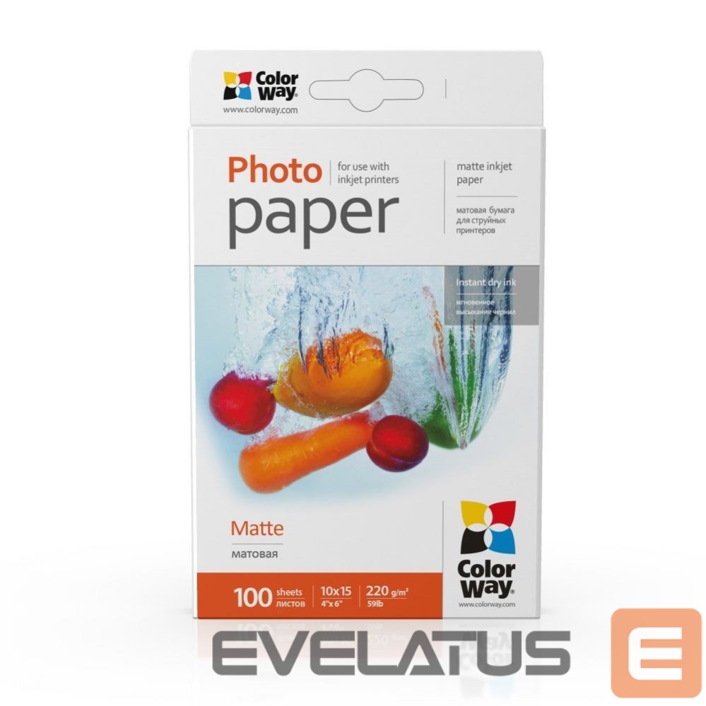 Office supplies ColorWay PM2201004R Matte Photo Paper, White, 10 x 15 cm, 220 g/m²