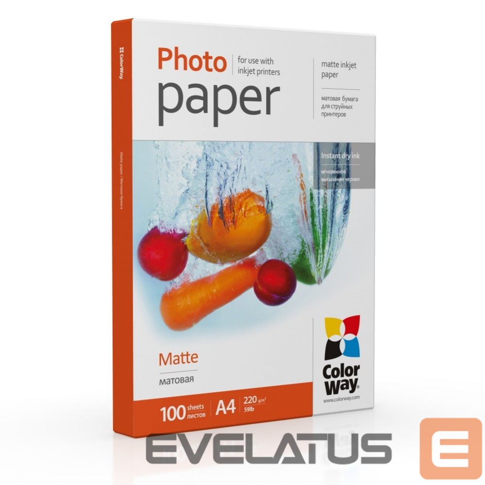 Office supplies ColorWay Photo Paper PM220100A4 Matte, White, A4, 220 g/m²
