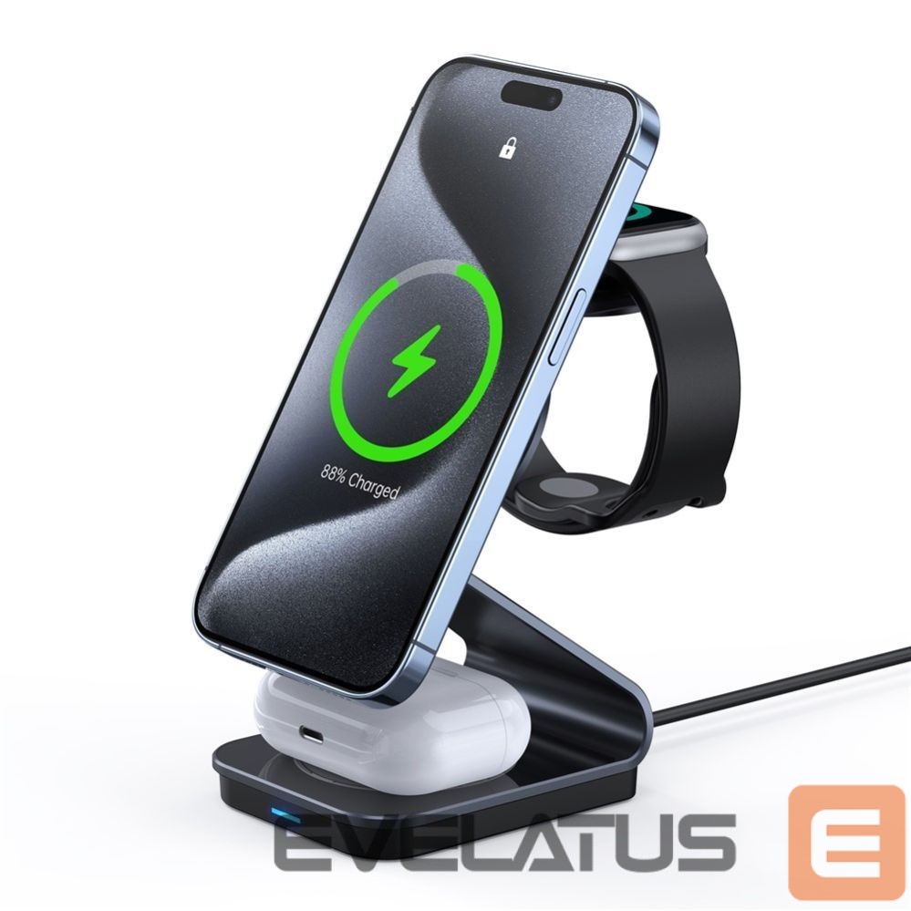 Wireless charger Duzzona W21 3-in-1 15W Wireless Charging Stand Phone Earphone Watch Charger (Qi2 Certified) Transparent