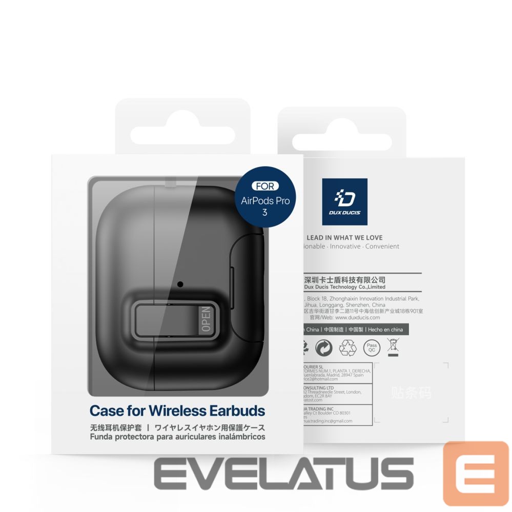 Headphone case Dux Ducis Apple AirPods Pro 3 PECQ Series PC+TPU Cover with Hook Black