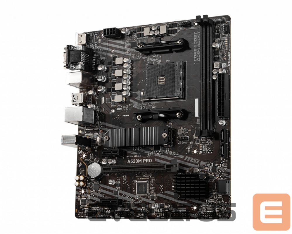 Motherboard for Intel processors MSI A520M PRO Processor family AMD, Processor socket AM4, DDR4, Memory slots 2, Chipset AMD A, Micro ATX