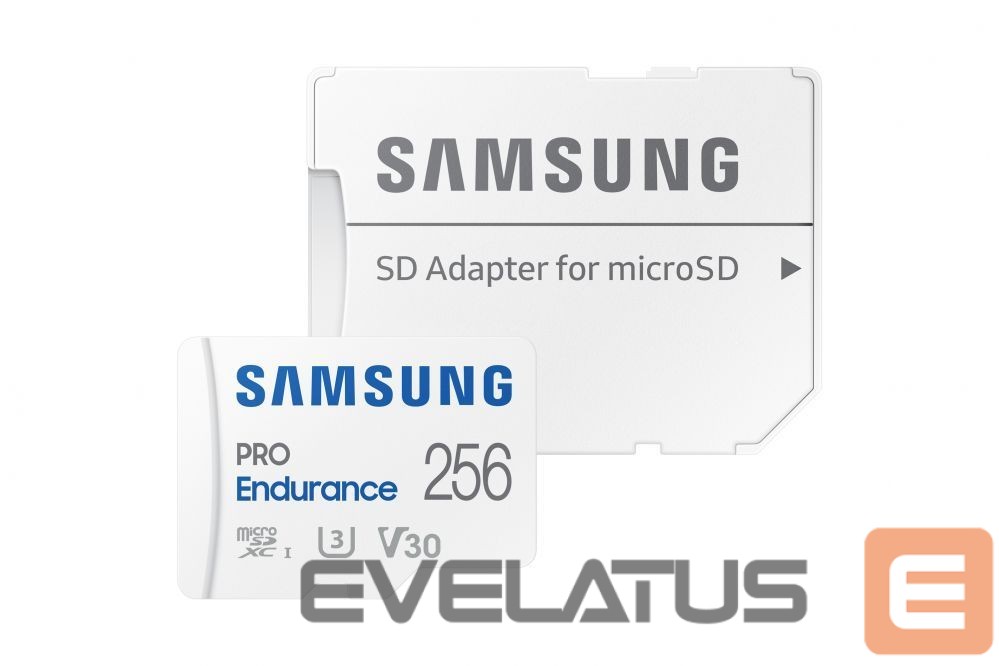 Memory cards Samsung PRO Endurance MB-MJ256KA/EU 256 GB, MicroSD Memory Card, Flash memory class U3, V30, Class 10, SD adapter