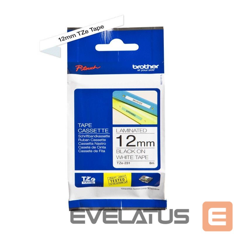 Printer accessories Brother TZ-231 Laminated Tape Black on White, TZe, 8 m, 1.2 cm