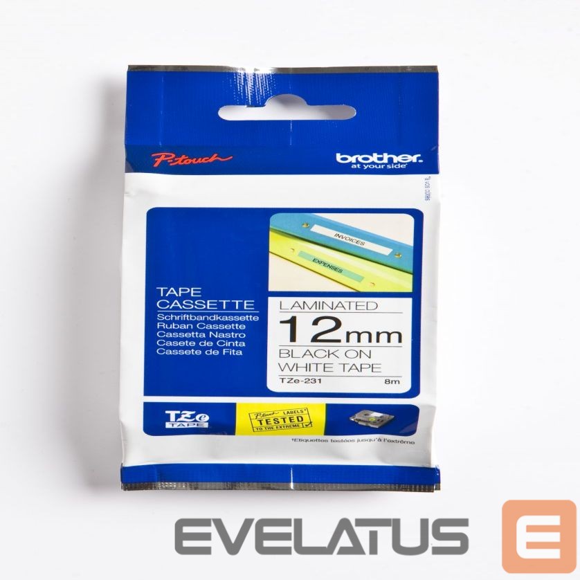 Printer accessories Brother TZ-231 Laminated Tape Black on White, TZe, 8 m, 1.2 cm