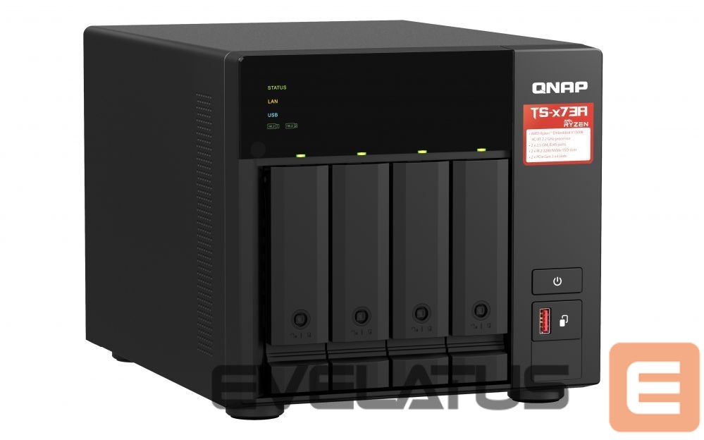 Flash drive QNAP 4-Bay QTS and QuTS hero NAS TS-473A-8G Up to 4 HDD/SSD Hot-Swap, Ryzen V1500B Quad-Core, Processor frequency 2.2 GHz, 8 GB, DDR4, 2x2.5GbE, 3xUSB Type A 3.2 Gen 2, 1xUSB Type C 3.2 Gen 1, 2xPCIe, 2xM.2 2280 PCIe Gen3 x1 slots