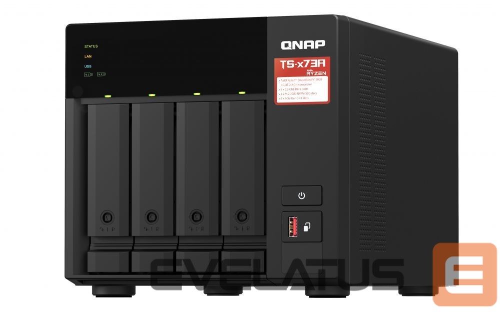 Flash drive QNAP 4-Bay QTS and QuTS hero NAS TS-473A-8G Up to 4 HDD/SSD Hot-Swap, Ryzen V1500B Quad-Core, Processor frequency 2.2 GHz, 8 GB, DDR4, 2x2.5GbE, 3xUSB Type A 3.2 Gen 2, 1xUSB Type C 3.2 Gen 1, 2xPCIe, 2xM.2 2280 PCIe Gen3 x1 slots