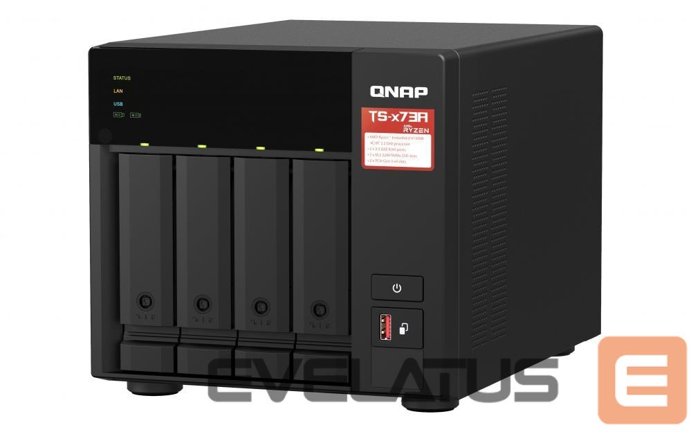 Flash drive QNAP 4-Bay QTS and QuTS hero NAS TS-473A-8G Up to 4 HDD/SSD Hot-Swap, Ryzen V1500B Quad-Core, Processor frequency 2.2 GHz, 8 GB, DDR4, 2x2.5GbE, 3xUSB Type A 3.2 Gen 2, 1xUSB Type C 3.2 Gen 1, 2xPCIe, 2xM.2 2280 PCIe Gen3 x1 slots
