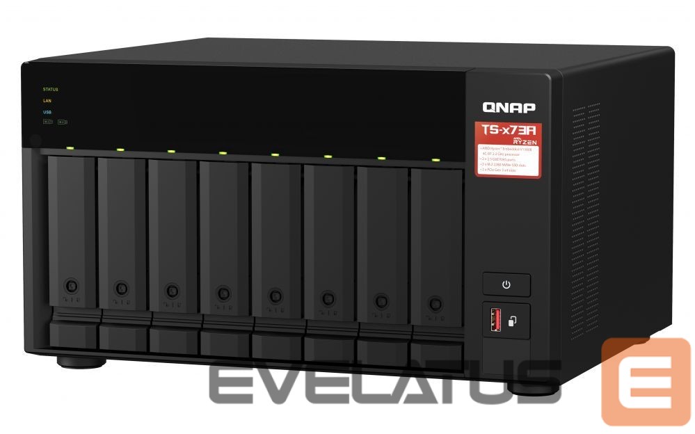 Flash drive QNAP 8-Bay QTS and QuTS hero NAS TS-873A-8G Up to 8 HDD/SSD Hot-Swap, Ryzen V1500B Quad-Core, Processor frequency 2.2 GHz, 8 GB, DDR4, 2x2.5GbE, 3xUSB Type-A 3.2 Gen 2, 1xUSB Type-C 3.2 Gen 1, 2xPCIe, 2xM.2 2280 PCIe Gen3 x1