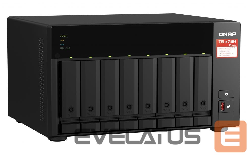 Flash drive QNAP 8-Bay QTS and QuTS hero NAS TS-873A-8G Up to 8 HDD/SSD Hot-Swap, Ryzen V1500B Quad-Core, Processor frequency 2.2 GHz, 8 GB, DDR4, 2x2.5GbE, 3xUSB Type-A 3.2 Gen 2, 1xUSB Type-C 3.2 Gen 1, 2xPCIe, 2xM.2 2280 PCIe Gen3 x1
