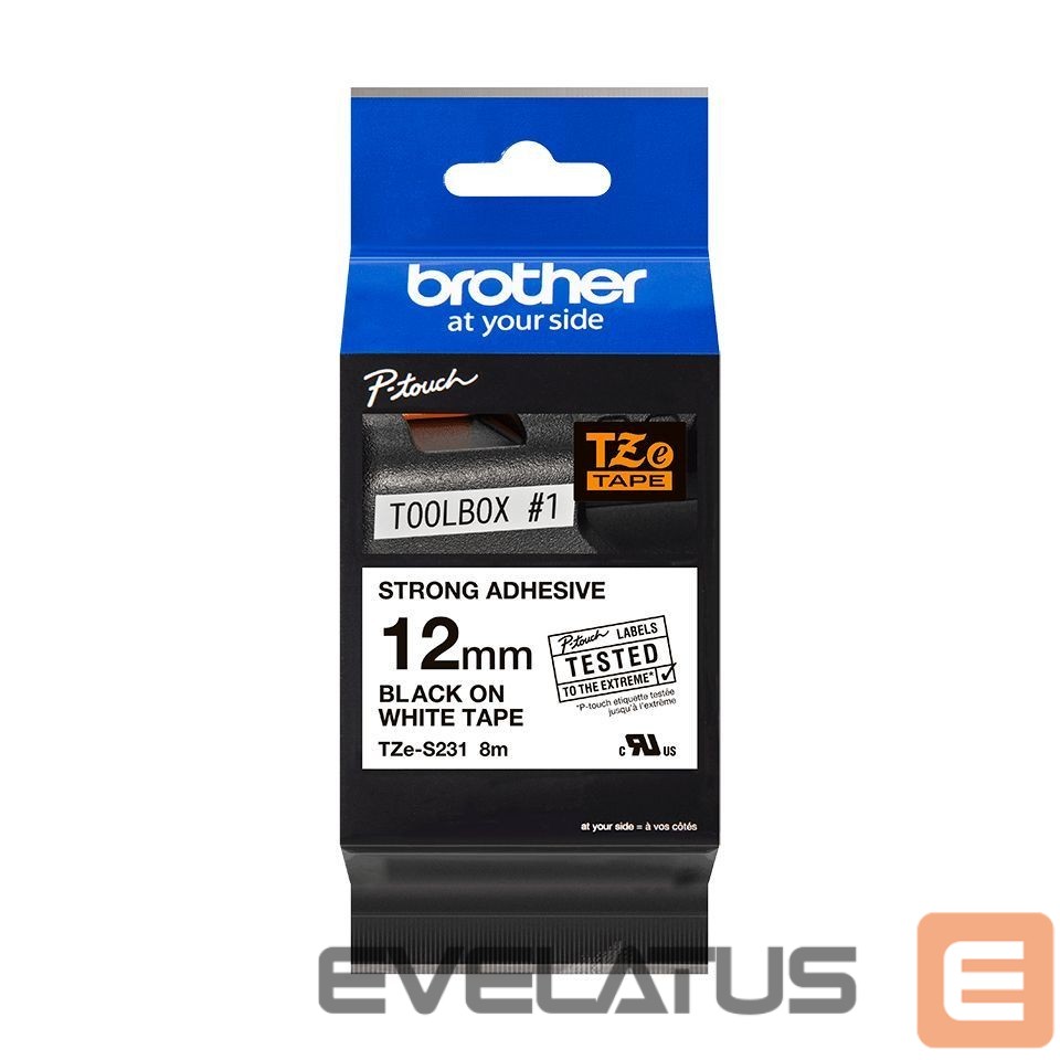 Printer accessories Brother TZ-S231 Strong Adhesive Laminated Tape Black on White, TZe, 1.2 cm, 8 m