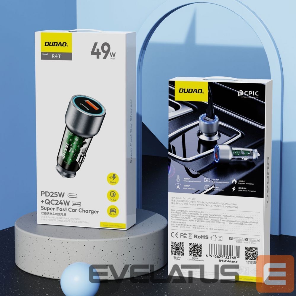 Adapter Dudao Dudao R4T 25W USB-A / USB-C Car Charger - Gray
