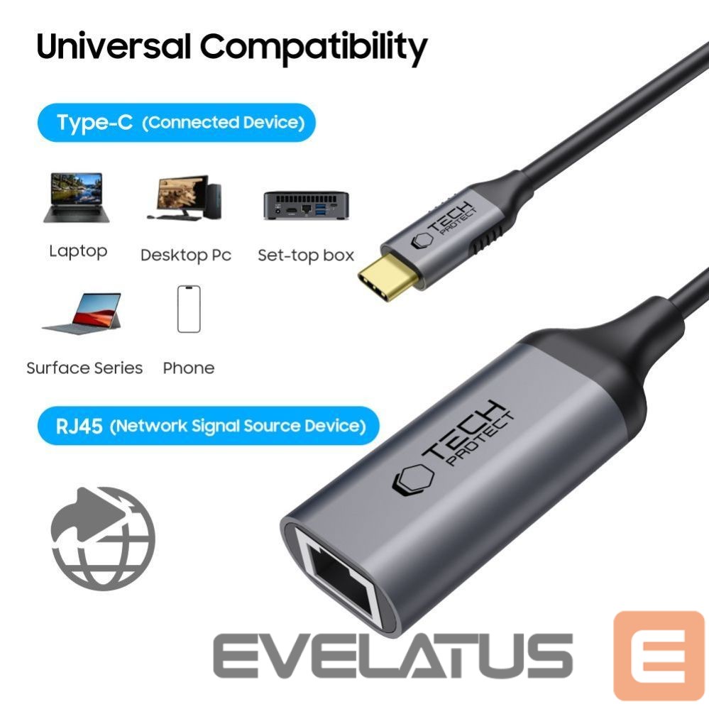 Other goods Tech-Protect Tech-Protect UltraBoost USB-C to Ethernet RJ45 1000Mbps Adapter - Black