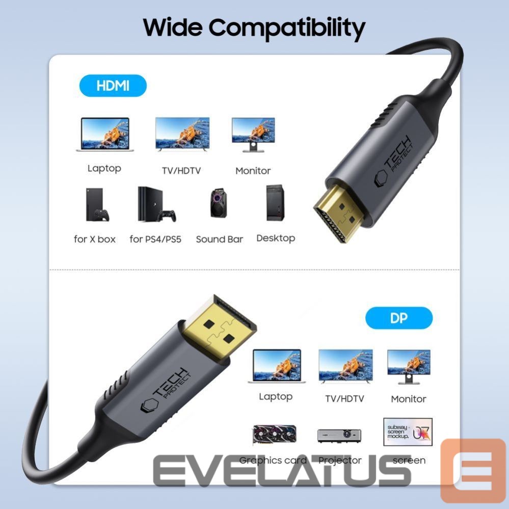 Other goods Tech-Protect Tech-Protect UltraBoost DisplayPort / HDMI 2.0 Cable 4K 60Hz 2m - Black
