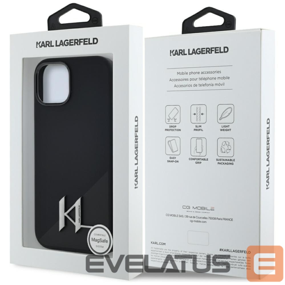 Other goods Karl Lagerfeld Karl Lagerfeld Silicone Shadow Metal Initial MagSafe Case for iPhone 15 Black