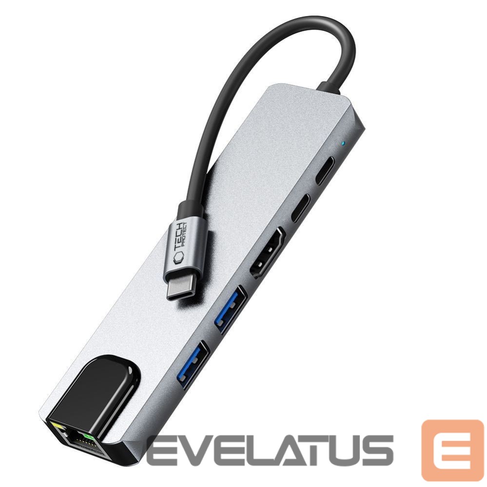 Other goods Tech-Protect Tech-Protect HB02 HUB Adapter 6in1 USB-C + USB2.0 + USB3.0 + HDMI 4K 30Hz + RJ45 + PD100W - gray