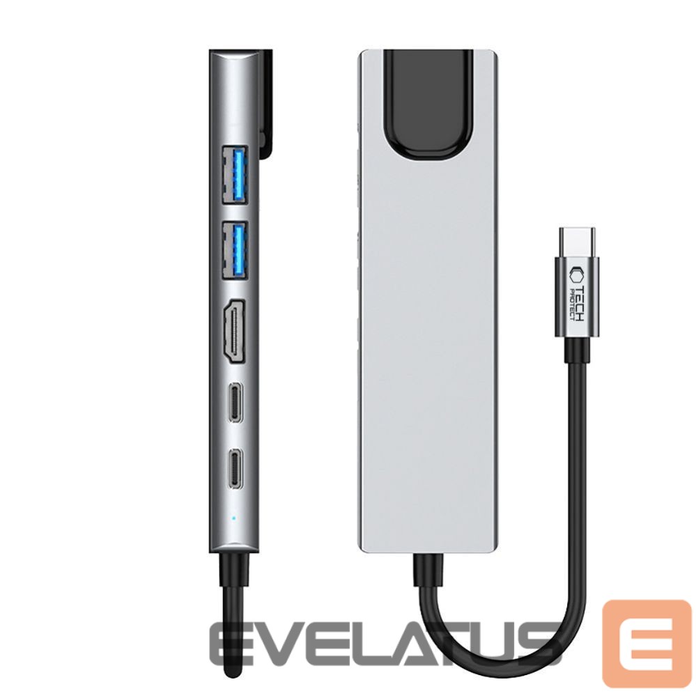 Other goods Tech-Protect Tech-Protect HB02 HUB Adapter 6in1 USB-C + USB2.0 + USB3.0 + HDMI 4K 30Hz + RJ45 + PD100W - gray