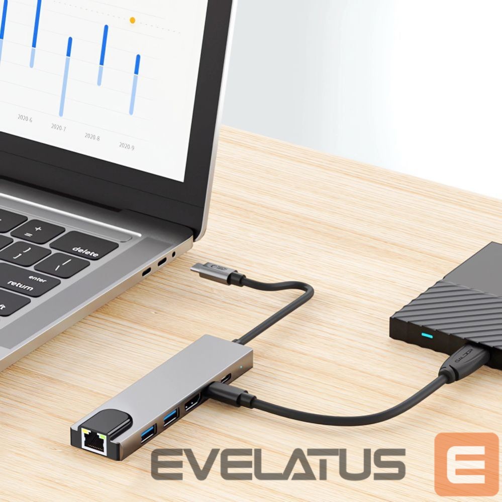 Other goods Tech-Protect Tech-Protect HB02 HUB Adapter 6in1 USB-C + USB2.0 + USB3.0 + HDMI 4K 30Hz + RJ45 + PD100W - gray