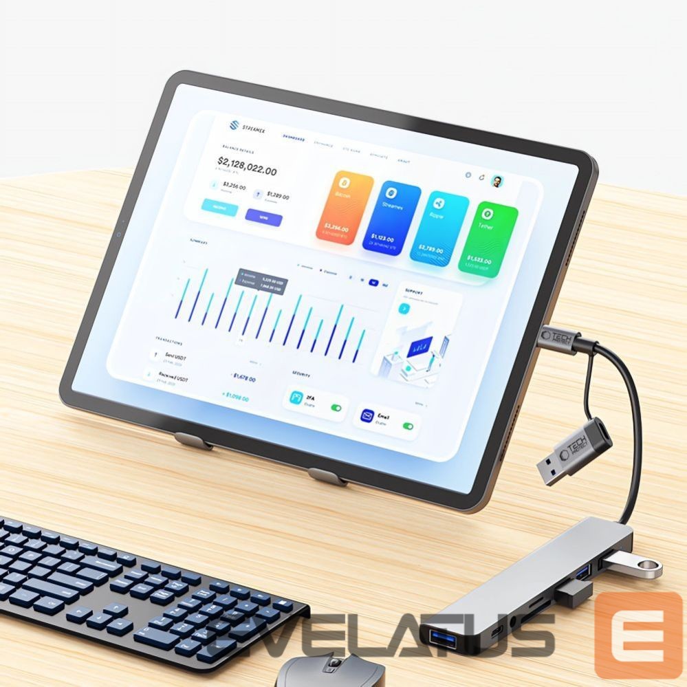 Other goods Tech-Protect Tech-Protect HB06 HUB Adapter 8in1 TYPE-C + USB2.0 + USB3.0 + SD/TF + AV3.5 - gray