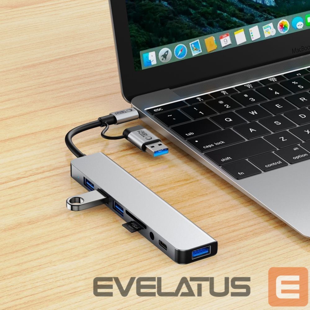 Other goods Tech-Protect Tech-Protect HB06 HUB Adapter 8in1 TYPE-C + USB2.0 + USB3.0 + SD/TF + AV3.5 - gray