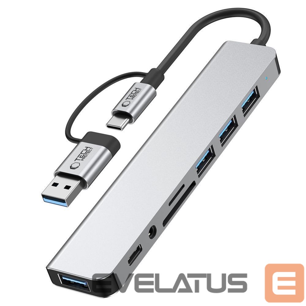 Other goods Tech-Protect Tech-Protect HB06 HUB Adapter 8in1 TYPE-C + USB2.0 + USB3.0 + SD/TF + AV3.5 - gray