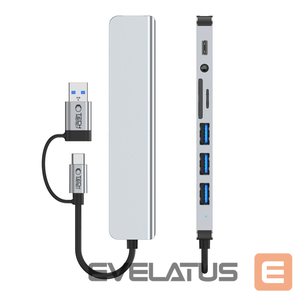 Other goods Tech-Protect Tech-Protect HB06 HUB Adapter 8in1 TYPE-C + USB2.0 + USB3.0 + SD/TF + AV3.5 - gray