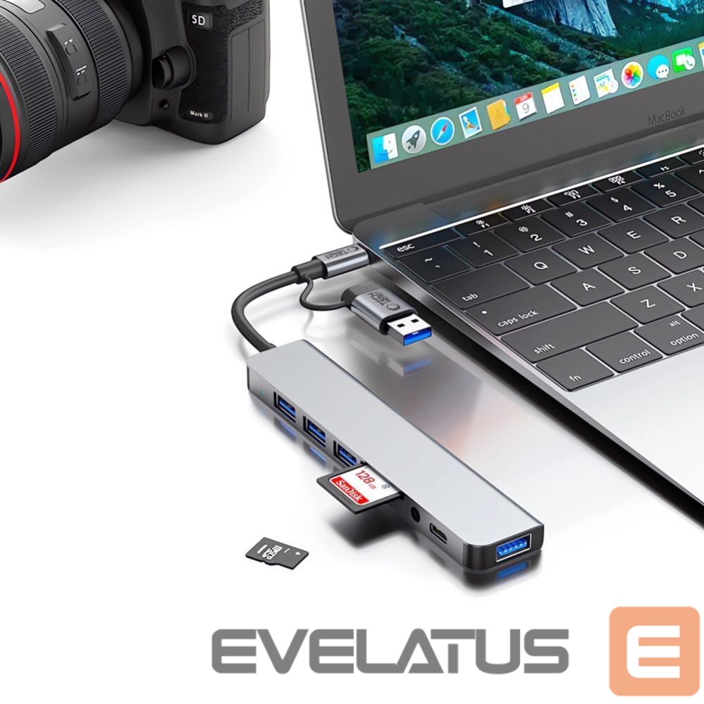 Other goods Tech-Protect Tech-Protect HB06 HUB Adapter 8in1 TYPE-C + USB2.0 + USB3.0 + SD/TF + AV3.5 - gray