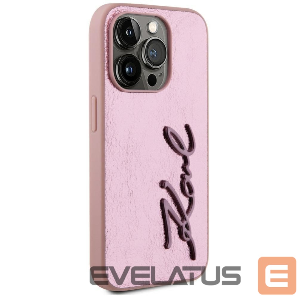 Other goods Karl Lagerfeld Karl Lagerfeld Wrinkled Metal Signature iPhone 15 Pro Case - Pink