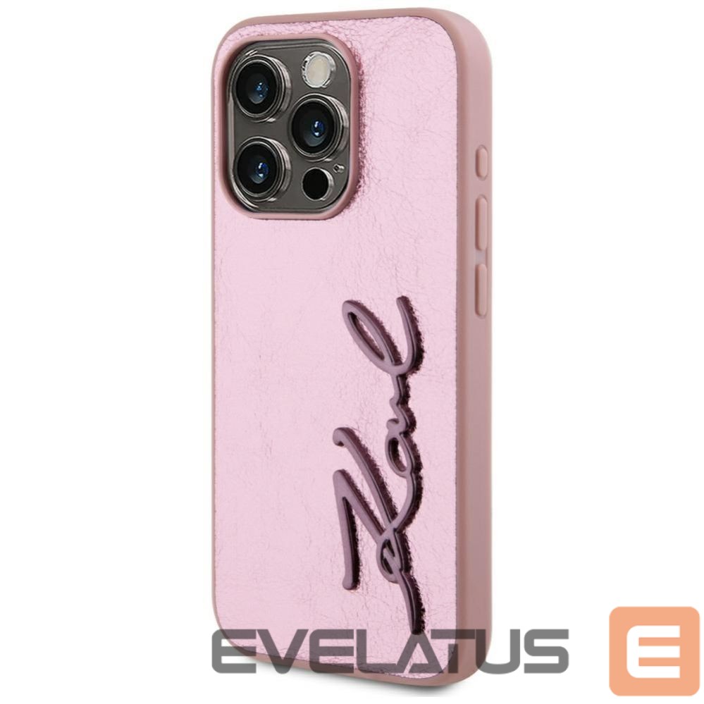 Other goods Karl Lagerfeld Karl Lagerfeld Wrinkled Metal Signature iPhone 15 Pro Case - Pink