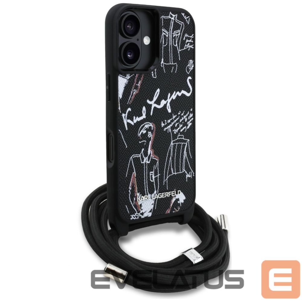 Other goods Karl Lagerfeld Karl Lagerfeld Crossbody Grained Pattern & Logo Case for iPhone 16 - Black