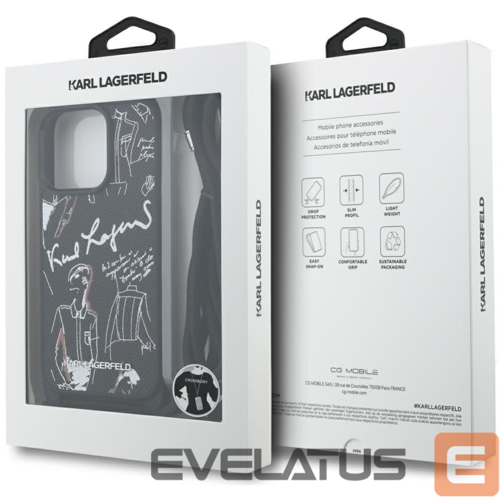 Other goods Karl Lagerfeld Karl Lagerfeld Crossbody Grained Pattern & Logo Case for iPhone 16 Pro Max - Black