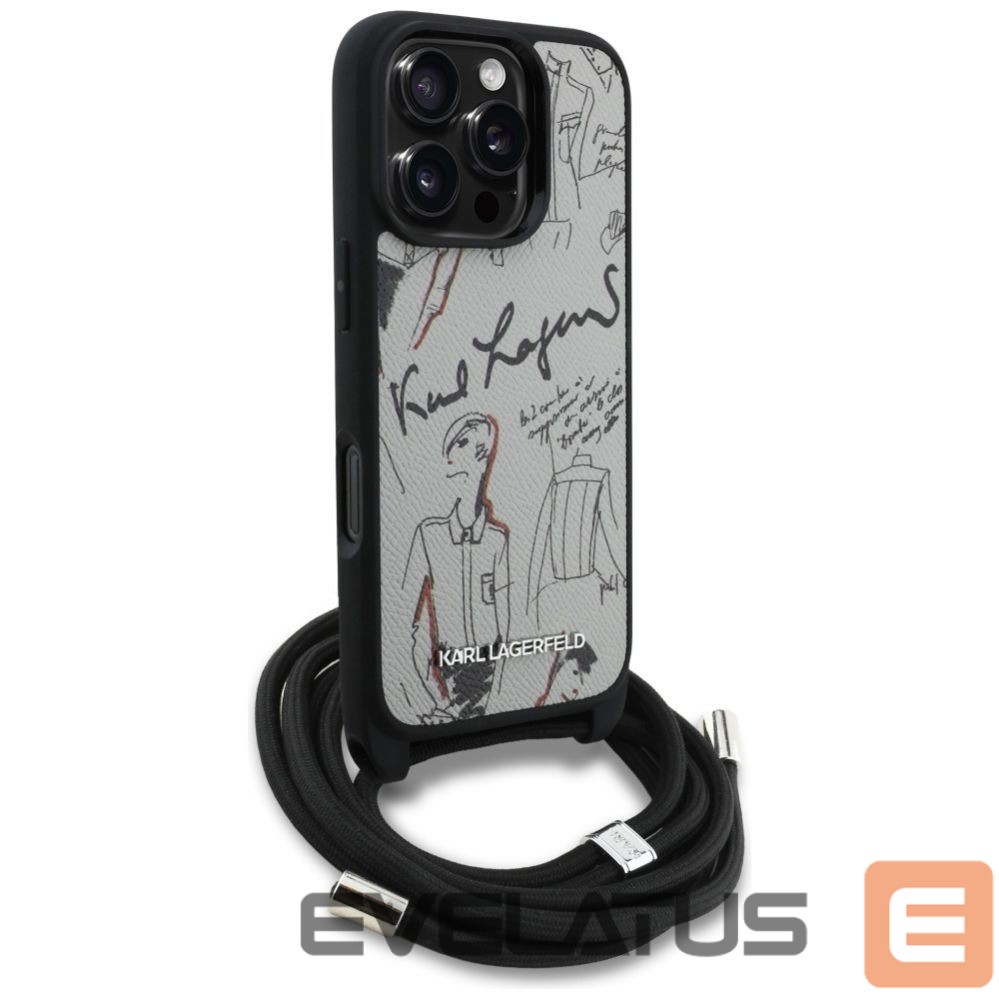 Other goods Karl Lagerfeld Karl Lagerfeld Crossbody Grained Pattern & Logo Case for iPhone 16 Pro Max - Gray