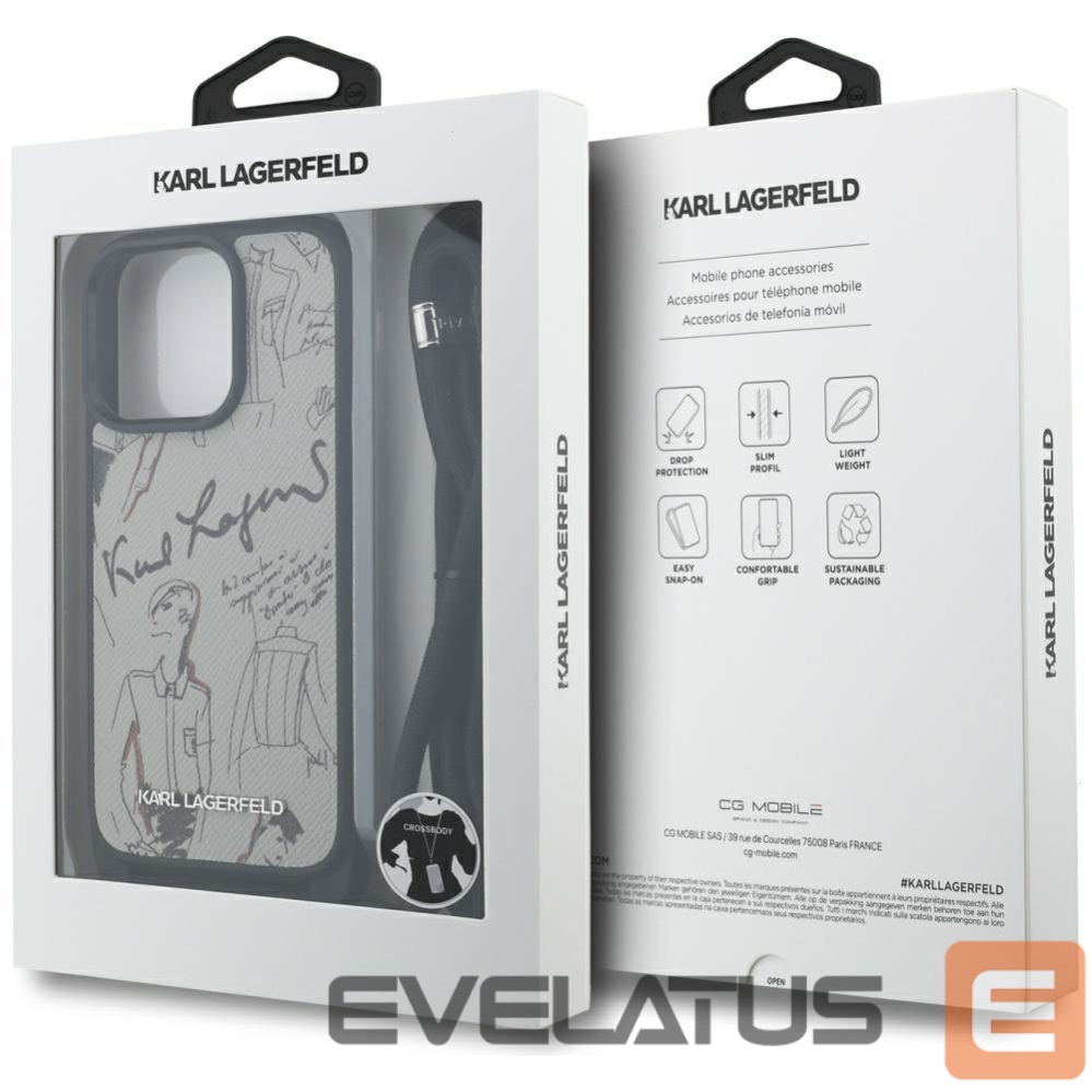 Other goods Karl Lagerfeld Karl Lagerfeld Crossbody Grained Pattern & Logo Case for iPhone 16 Pro Max - Gray