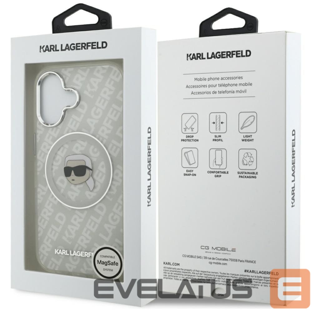 Back panel cover Karl Lagerfeld Karl Lagerfeld IML Karl Head Logo MagSafe iPhone 17 Case - Gray