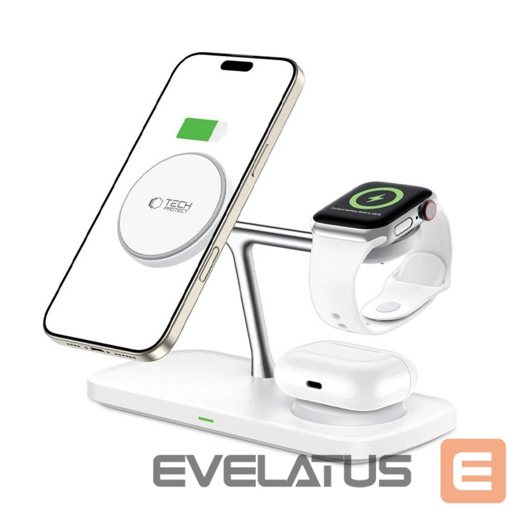 Other goods Tech-Protect Tech-Protect QI15W-A45 3in1 Wireless Charger with MagSafe for Apple Devices - White