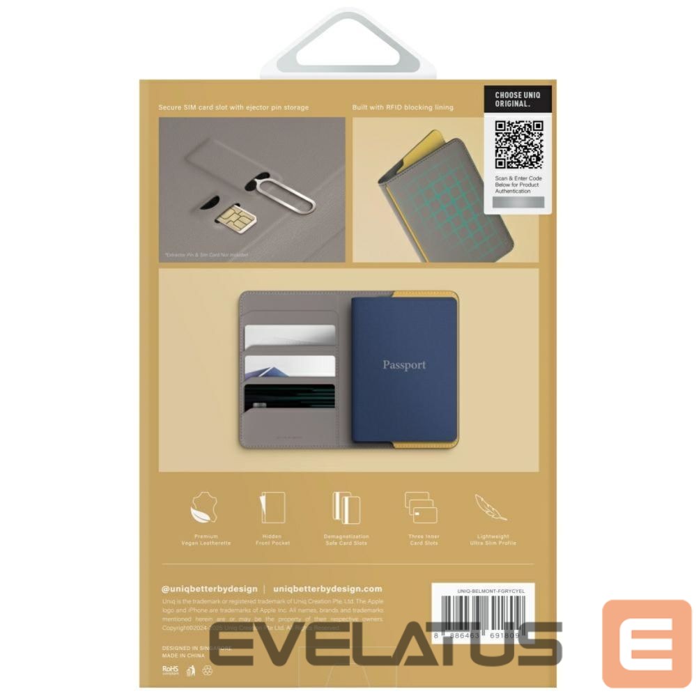 Other goods UNIQ Uniq Belmont RFID Blocking Passport Case - Grey/Yellow