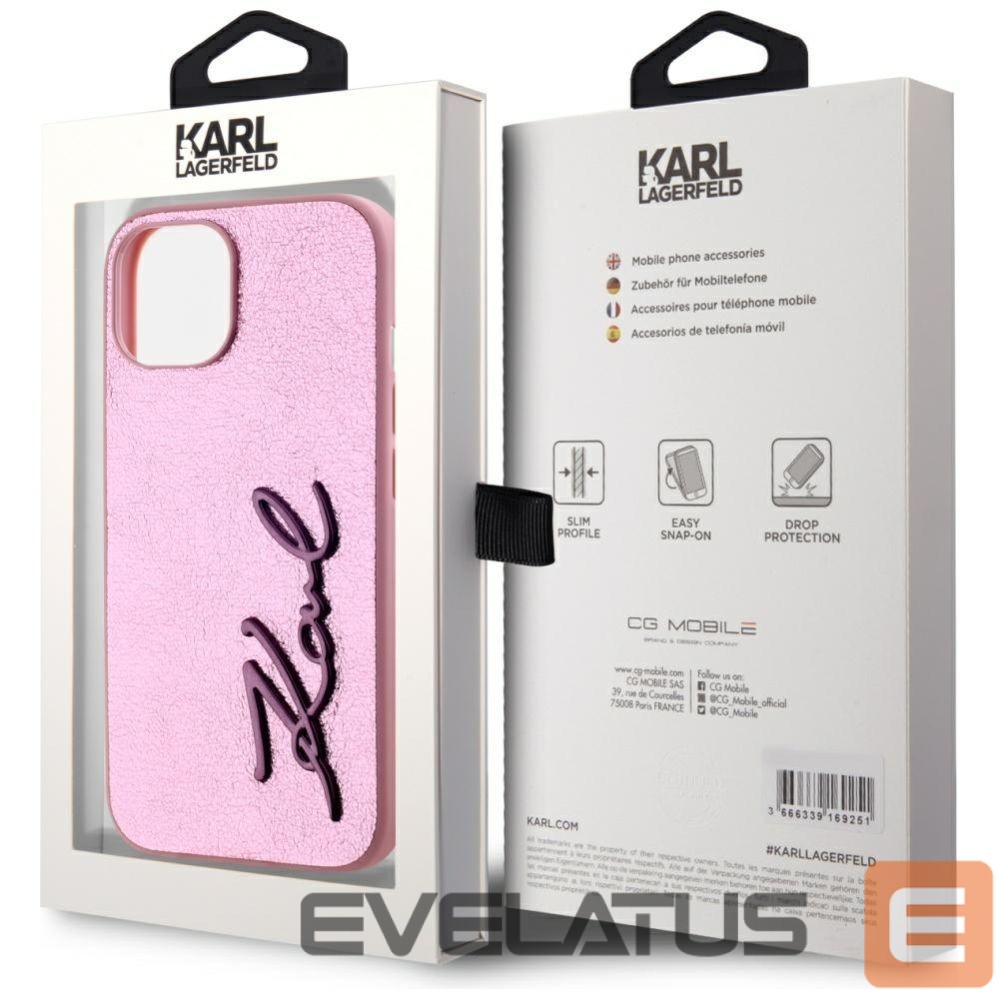 Other goods Karl Lagerfeld Karl Lagerfeld Wrinkled Metal Signature iPhone 15 Case - Pink