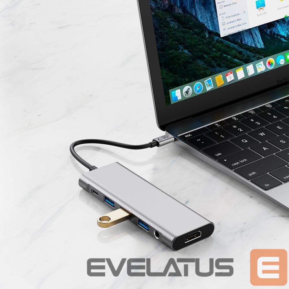Other goods Tech-Protect Tech-Protect HB04 HUB Adapter 9in1 USB-C + USB2.0 + USB3.0 + HDMI 4K 60Hz + SD / TF + PD100W + AV3.5 - gray