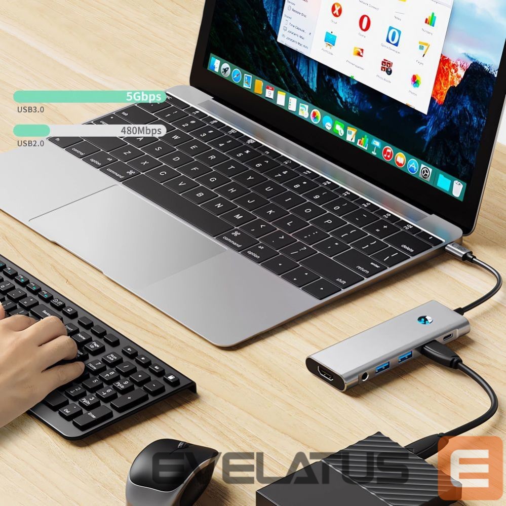 Other goods Tech-Protect Tech-Protect HB04 HUB Adapter 9in1 USB-C + USB2.0 + USB3.0 + HDMI 4K 60Hz + SD / TF + PD100W + AV3.5 - gray