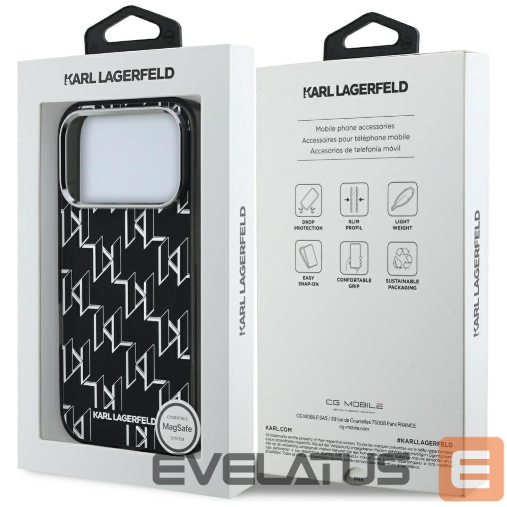 Back panel cover Karl Lagerfeld Karl Lagerfeld IML KL Monogram MagSafe Case for iPhone 17 Pro - Black