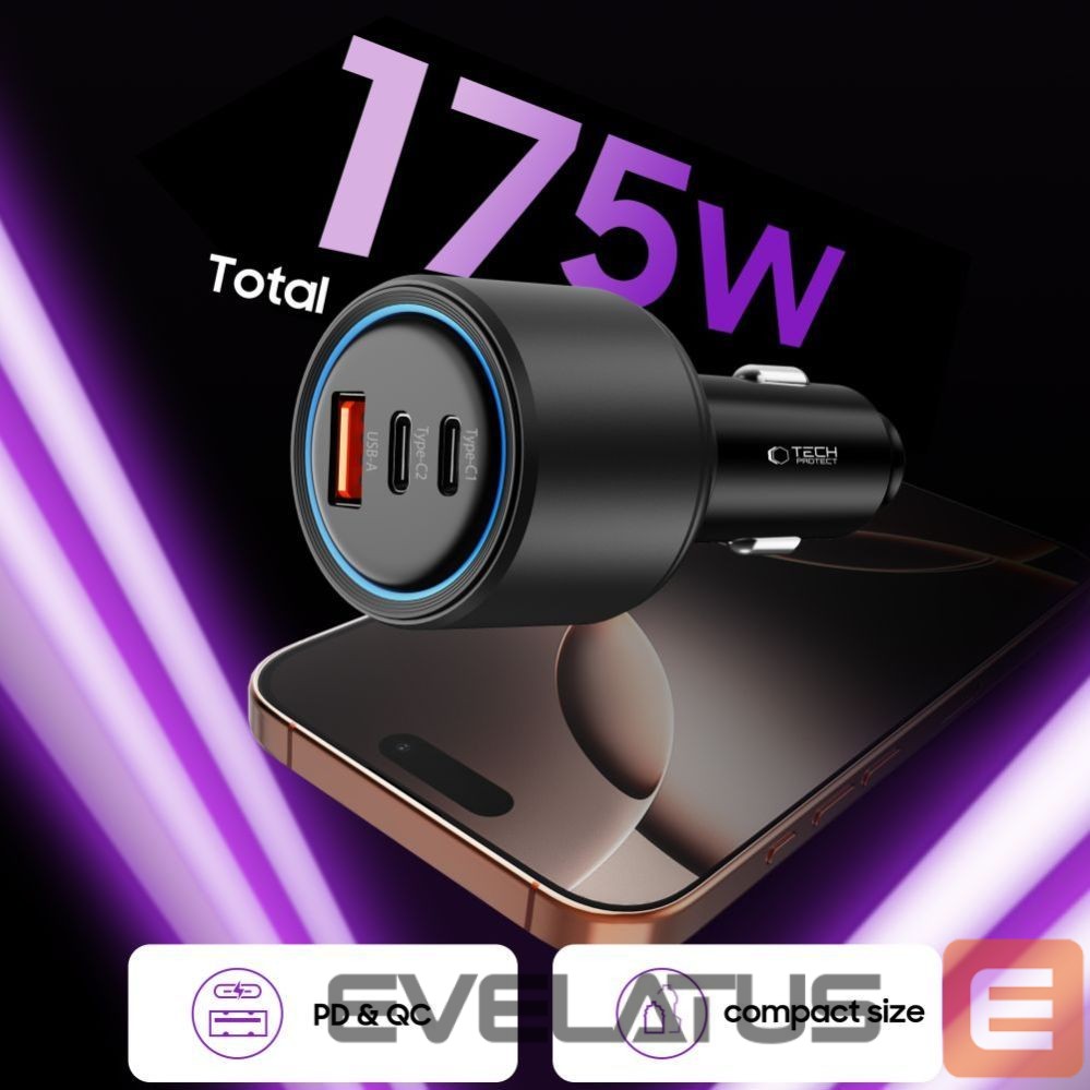 Other goods Tech-Protect CC04 3-port PD175W car charger - black