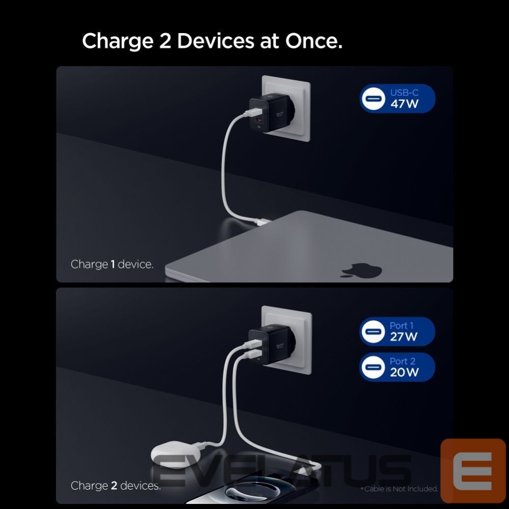 Other goods Spigen Spigen Essential EE472EU 2-port USC-C 47W wall charger - black