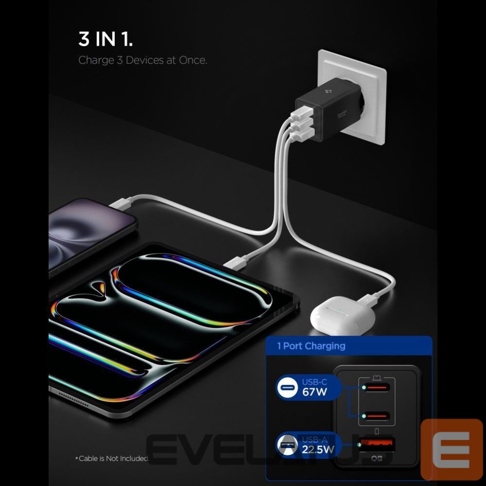 Other goods Spigen Spigen Essential EE673EU 3-port charger 2xUSB-C 1xUSB-A 67W - black