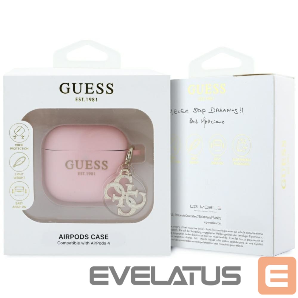 Back panel cover Guess Guess AirPods 4 cover Silicone 4G Charm case - pink