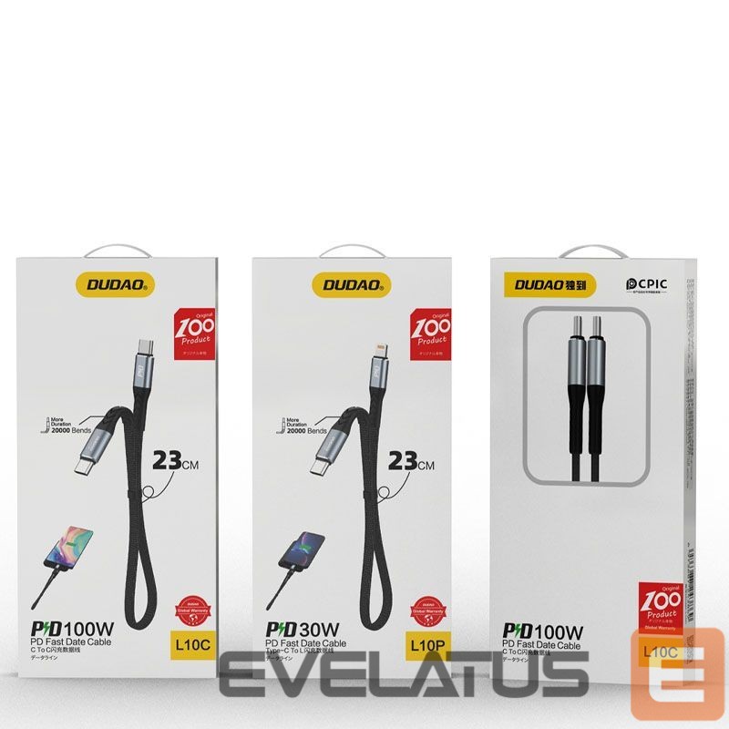Cable Dudao Dudao L10C USB-C - USB-C PD cable 100W 5A 0.23m - black