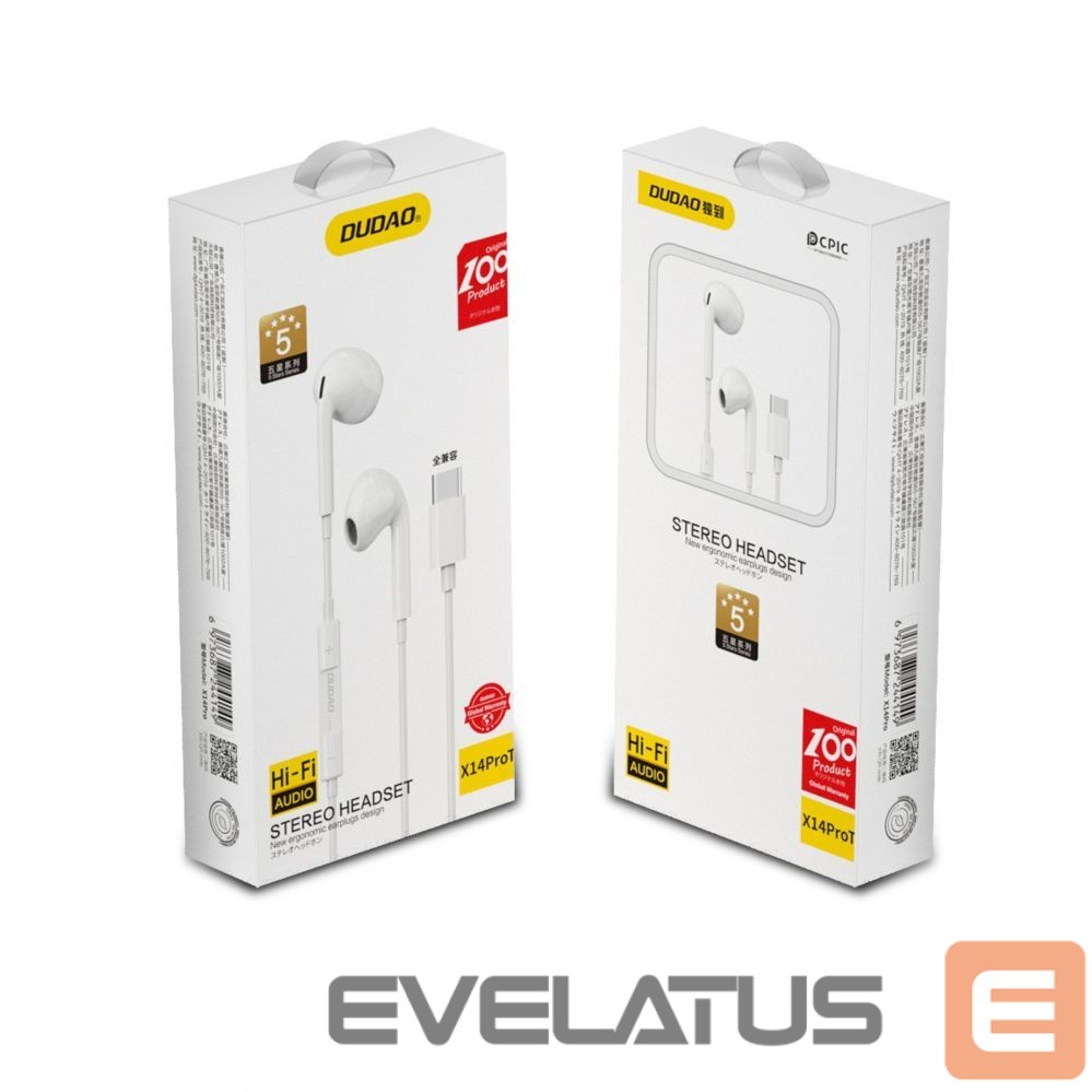 Wired headphones Dudao Dudao in-ear headphones with USB Type-C connector white (X14PROT)